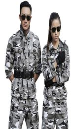 Men039s Sets Snow Camouflage Military Uniform Tactical Suit Men Hunting Clothing Working Clothes CS Wear Tracksuits1847049