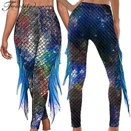 Capris Y2K Fish Scale Print Pencil Pants for Women Hipster Mermaid High Waisted Bottoms Streetwear Halloween Costume Trousers