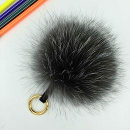 Silver Fox Hair Pompoms Keychains Fur Ball Genuine Fox Charm For Bag Pendant316Z