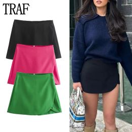 Shorts TRAF 2023 Brown Skort Woman Rose High Waist Shorts Women Winter Asymmetric Skirt Shorts for Women Streetwear Sexy Shorts Women