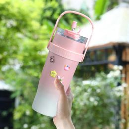 Water Bottles Stylish Container Heat Insulated Bottle Stainless Steel Tumbler Cup With Leak-resistant Straw For Home