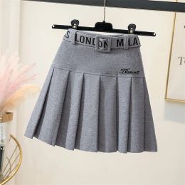 Dresses 2023 Winter Women's Golf Wear Thick High Waisted Pleated Woollen Golf Skirt Luxury Brand Golf Wear Women Free Original Belt