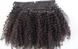 mongolian human virgin hair extensions with lacing cloth 9 pieces with 18 clips clip in hair kinky curly hair dark brown natural b1704963