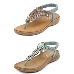 2024 Bohemian Sandals Women Slippers Wedge Gladiator Sandal Womens Elastic Beach Shoes String Bead Color24 GAI