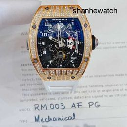 Exciting Watch Nice Watch RM Watch Tourbillon RM003 Men Rose Gold Inlaid with Diamond Date Display Automatic Mechanical Chronograph
