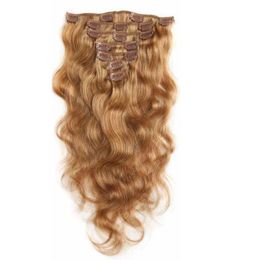 7A 100 Virgin Human Hair Extensions Clip In Remy Hair Body Wave Full Head Strawberry Blonde7142084