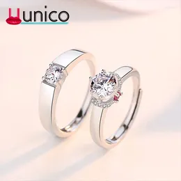 With Side Stones UUNICO 2024 Luxury White Stone Crystal Rings For Male Women Sliver Color Wedding Engagement Jewelry Set Valentine Gift.
