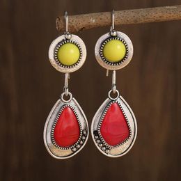 Dangle Earrings Charm For Women Teardrop Simple Silver Color Metal Inlaid Red Yellow Stone Jewelry Trendy Female Gift