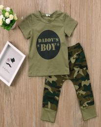 2pcs Baby Clothes Newborn Toddler Army Green Baby Boy Girl Letter Tshirt Tops Camouflage Pants Outfits Set Clothes 024M7213089