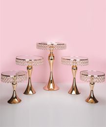 5pcsset Gold Crystal cake holder stand cake pan cupcake sweet table candy bar table Centrepieces wedding decorations7185980