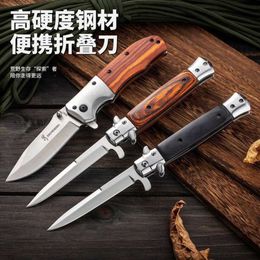 Zhiyangjiang Small Outdoor Camping Portable High Hardness Stainless Steel Coloured Wood Handle Folding Knife 300216