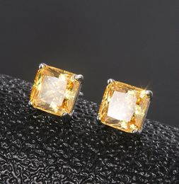 Jewellery Factory Wholesale European and American Popular Yellow Diamond Stud Earrings Vintage Earrings Fashion Elegant Ear Studs Female Square