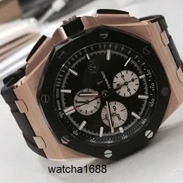 Elegant Wrist Watch Racing Wristwatches AP Royal Oak Offshore 26400RO 44mm Rose Gold Ceramic Time Code Watch Set