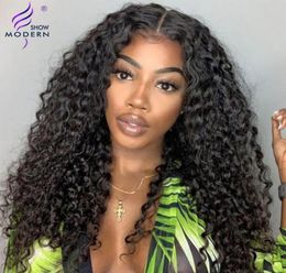 Modern Show HD Transparent Lace Front Wig Brazilian Curly Wave Human Hair Wigs For Women Pre Plucked T Part Lace Front Wig Remy8695624