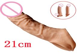 Sex Toy Massager Toys for Man Goods Shop 21cm Extension Male Penis Extender Silicone Sleeve Reusable Delay Ejaculation3049560