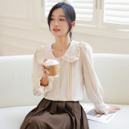 Shirt New elegant ladies shirt France style womans blouse Spring Summer Long sleeve solid color chiffon shirts Tops blusa mujer