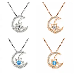 Pendants Fashion Rose Gold Crystal Moon Star Pendant Necklaces For Women Jewellery Trendy S925 Necklace Girl Choker Accessories Shiny Bijou