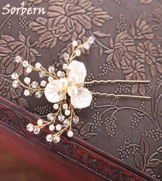 6 PCS Gold Colour Flower Leaf U Shape Hair Sticks Pearl Clip Vintage Hair Pins Wedding Accessories Crystal Bridal Head Piece9555357