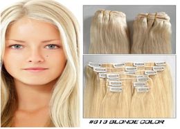 Blonde Colour Clip in human hair extension straight 16quot24quot Indian Remy Clip on hair cheap hair13812669231976