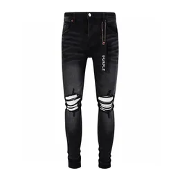 purple Mens designer Jeans Black Dirty Vintage Men jeans Casual Cowboy Pants knee Destroy quilt hole slimPURPLE Hip hop Street Pant 29-40