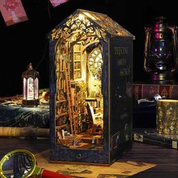Architecture/DIY House DIY Wooden Book Nook Shelf Insert Kit Dollhouse Miniature Detective Societ Bookends Doll Houses Bookshelf Handmade Crafts Gifts