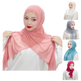 Ethnic Clothing Beading Elastic Mesh Elegant Women Muslim Hijab Malaysia Islamic Arab Shawl Turban Solid Colour Headwrap Foulard Headscarf