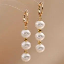 Dangle Earrings Highlights 8MM White Shell Pearl 18K Thanksgiving VALENTINE'S DAY Wedding Fashion Beautiful Ear Stud Women Jewelry