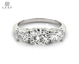 LESF 925 Sterling Silver Women039s Ring 3 Stones 2 s Round Cut SONA Simulated Diamond Wedding Engagement Rings1172992