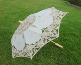 Parasols Wedding Lace Umbrella Cotton Embroidery Bridal White Beige Parasol Sun For Decoration Pography8309498