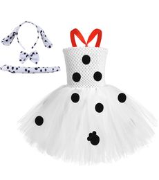 101 Dalmation Polka Dot Halloween Dress with Dog Ears Set Kids Girls Fluffy Birthday Cartoon Tutu Dress For Pograph Gifts LJ2006513382