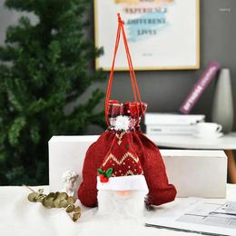 Gift Wrap Christmas Treat Bags Linen Santa Claus Gifs Box Candy Biscuit Sack Drawstring Pocket Snowflake Packaging Bag For Festival Party