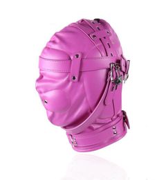 full covered bdsm sex hood party mask bondage gear restraints blindness master products for women faux leather pink GN3113000159290254