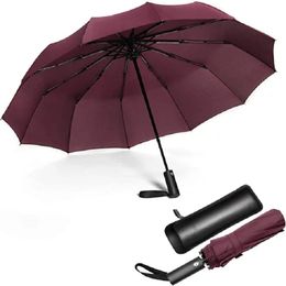 12 Ribs Folding Umbrella Windproof Compact TravelAuto Open/Close Large Rain Umbrellas W/Polyester Coating Ergonomic Handle FRE 240301