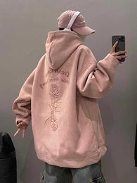 Men's Hoodies Sweatshirts Pink suede rose plush hoodie mens spring and autumn trendy brand heavyweight ruffian handsome casual hooded oversized loose jacket