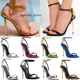 Naked Stiletto Tomlies fordlies Lock Woman Designer Sandals Shoes Hardware Women and key Shoes Metal Elegant Heel Party Padlock Pointy