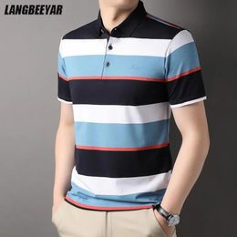 Top Grade Yarn-dyed Process Summer Brand Designer Striped Polo Shirt Short Sleeve Plain Casual Tops Fashions Mens Clothes 240227