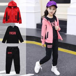 Clothing Sets Sports Suit For Girls 3PCS/Set Children Clothes Cotton Hoodie T-shirts Pants Kids Tracksuit 5 6 8 9 10 12 13 Years