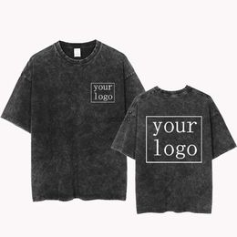 Men's T-Shirts Customized Printed Cotton T Shirt Harajuku Mens Top DIY Your Like Photo T-shirt Vintage Personalized Custom Short Sleeves