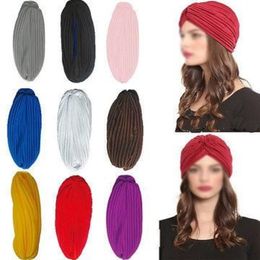 Stretchy Turban Head Wrap Band Chemo Bandana Hijab Pleated Indian Cap249D