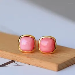 Stud Earrings Gentle Style High Quality Compact Square Earings Simple And Exquisite Enamel Pink For Women Banquet Jewellery