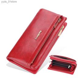 Money Clips Womens Wallets Large Cacity Long wallets for Women with Zipper Coin Pocket Quality Red Soft Leather Wallet Ladies Clutch wallet L240306