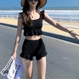 Set Swimsuit Female Korean Separate TwoPiece Sleeveless Top Conservative Thin Student Fairy Sexy Bikini Hot Spring Beach Swimwear