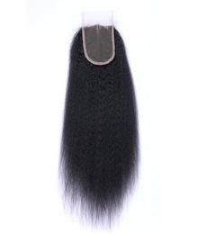 Brazilian Kinky Straight Human Hair Lace Closure Middle part part 3 Part 4 x 4 Lace Top Closures9016042