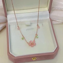 Pendant Necklaces Korean Sweet Cherry Blossom Zircon Necklace Luxury Crystal Flower Clavicle Chain For Women Wedding Jewellery Gift