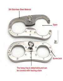 Latest Stainless Steel Bondage Cangue Fix Handcuffs Detachable Hang Ring Metal Wrist Cuffs Restraint Pillory Adult Sex Toy For Mal2503514