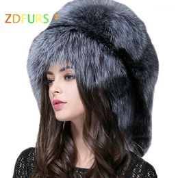 Beanie Skull Caps ZDFURS Women's Russian Ushanka Trapper Fur Bombers Hat Real Hats Dome Mongolian Hat1311I