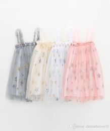 INS Baby Girls Tutu Dresses Kids Sling Sequins Star Skirt New Summer Party Elegant Solid Colour Agaric Lace Gauze Skirt 4 colors7167790