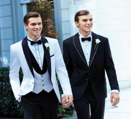 2015 New GenerousTop selling White Jacket Plus Size Black Satin Lapel Groom Tuxedos Groomsmen Man Suit Mens Wedding Suits4495754