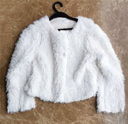 Basic Casual Dresses Autumn and Winter White Imitation Wool Sheep Roll Plush Fur One piece Pearl Buckle Long Sleeve Short Fur Coat Girl