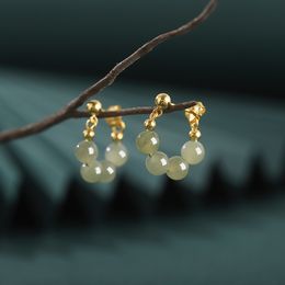 Retro Hetian jade earrings female niche design high sense short earrings ins cold wind ear ring ear buckle wholesale